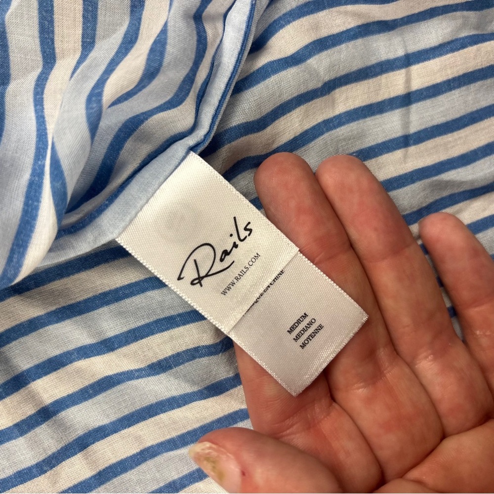 RAILS Womens Blue/White Stripe Button Up Cap Sleeve Blouse Mel Mar Stripe Medium - Picture 6 of 7